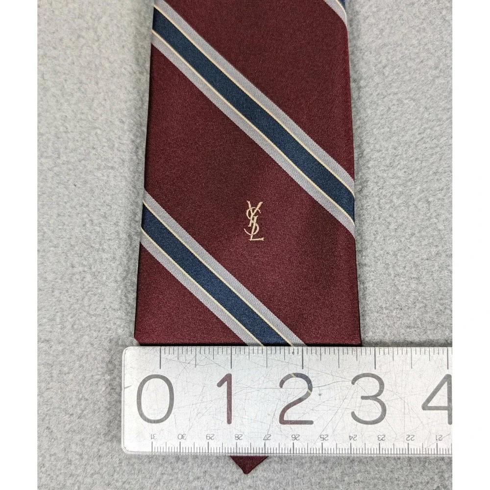 YVES SAINT LAURENT Necktie Mens Red Striped YSL Dress Logo Tie Men's Designer